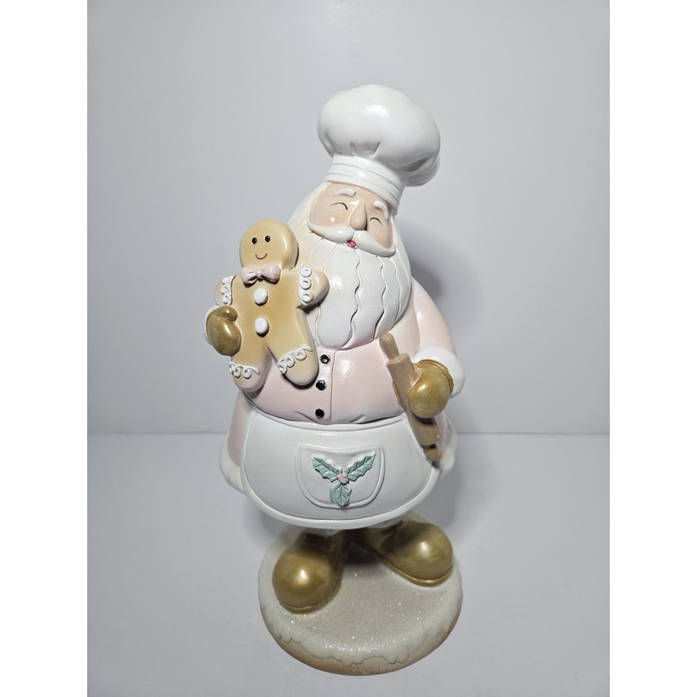 Pastel Pink Chef Santa Figurine Gingerbread Man Baker Christmas Decor 12in